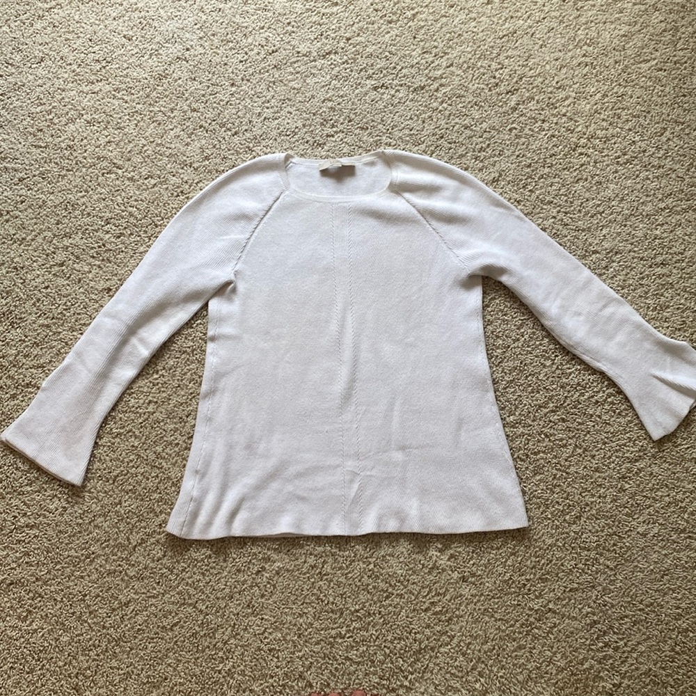 White Large loft sweater. Bell sleeves with slits around cuffs.